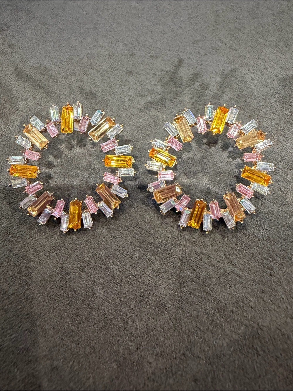 Multicolor Baguette Crystal Hoop Earrings - Women Jewelry